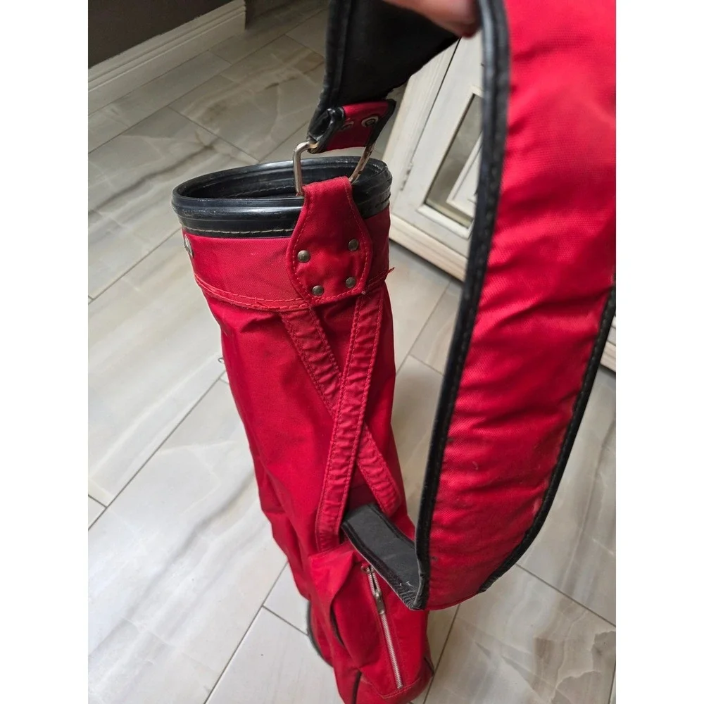 Vintage‎ Red Golf Sunday Carry Bag Lightweight Canvas Padded Strap 32 Inch